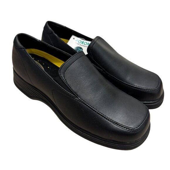 NWOB Safetrax Womens 7.5 Black Leather Slip-On Dress Shoes With PORON Insoles & - Picture 6 of 13